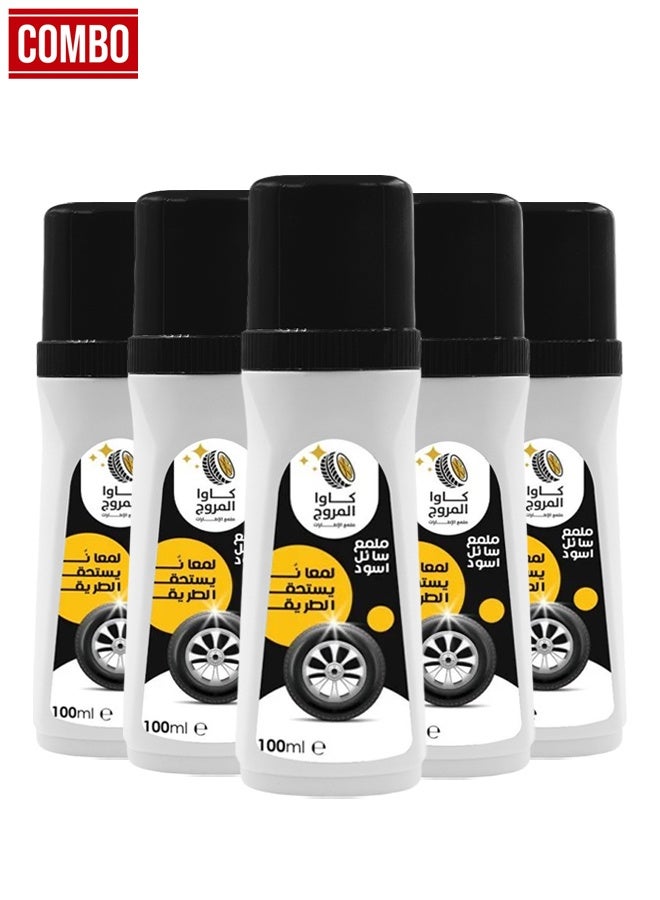 KAWA 100ml Tyre Shine Liquid Rubber and Plastic Protection Solution Deep Black Gloss with UV Protection Anti Dust Non Greasy Long Lasting Finish for Car SUV Bike Tyres Exterior Trims Sidewalls Pack of 5 PCS - Image 1